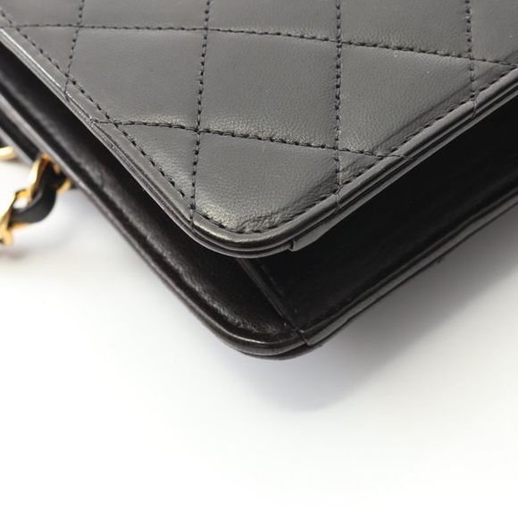 Chanel Shoulder Bag Matelasse Single Flap Black Lambskin Matelasse Push Lock - Picture 9 of 10